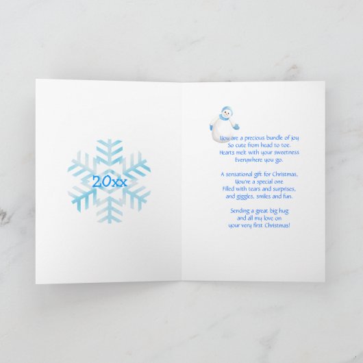 Nom personnalisé 1er Noël Snowman Carte photo (Intérieur)