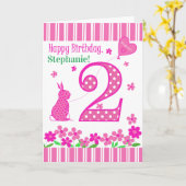 Nom personnalisé 2e anniversaire avec carte lapin (Fleur jaune)
