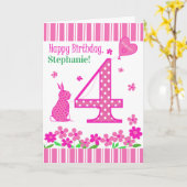 Nom personnalisé 4e anniversaire avec carte lapin  (Fleur jaune)