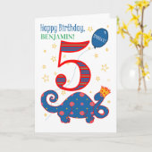 Nom personnalisé 5e anniversaire avec carte Dinosa (Fleur jaune)