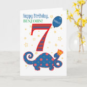 Nom personnalisé 7e anniversaire avec carte Dinosa (Fleur jaune)