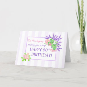 Nom personnalisé 80e anniversaire avec carte Fleur