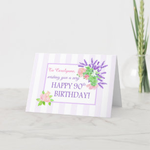 Nom personnalisé 90e anniversaire avec carte Fleur