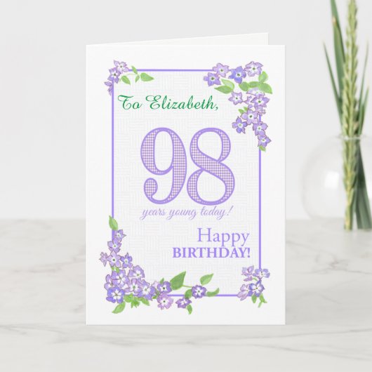 Nom personnalisé 98e anniversaire avec carte Fleur (Devant)