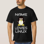 Nom personnalisé aime le T-shirt Linux<br><div class="desc">Ce T-Shirt personnalisable s'adresse à tous les utilisateurs d'ordinateurs qui aiment Linux et les logiciels libres. Il montre le pingouin de Tux. Le texte peut être facilement customisé avec votre nom pour le design parfaitement personnalisé!</div>