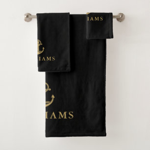 Nom Personnalisé Ancre nautique Noir Et Or