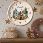 Nom personnalisé Animaux des bois<br><div class="desc">Apportez l'enchantement de la forêt dans votre maison avec notre horloge d'animaux forestiers de bois. Ornée d'illustrations charmantes de créatures boisées au milieu d'une forêt luxuriante, cette horloge ajoute une touche fantaisiste à toute pièce de votre maison. Réalisée avec précision et attention aux détails, notre horloge saisit l'esprit ludique de...</div>