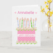 Nom personnalisé Anniversaire Cake Hearts et carte (Fleur jaune)