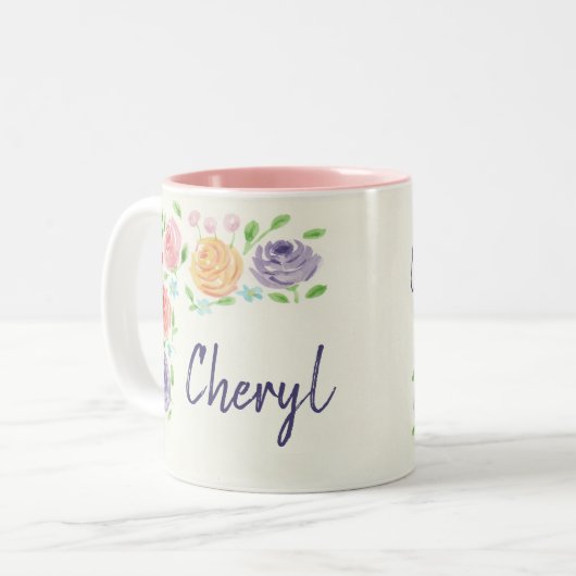 Nom personnalisé Aquarelle Fleurs Mug (Devant gauche)
