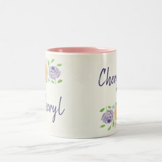 Nom personnalisé Aquarelle Fleurs Mug (Centre)