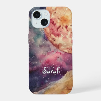Nom personnalisé Aquarelle Galaxie cosmique & Lune