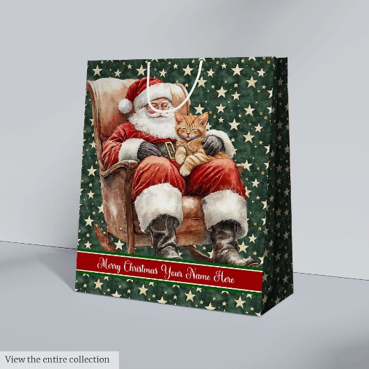 Nom personnalisé Aquarelle Sac cadeau Santa Claus