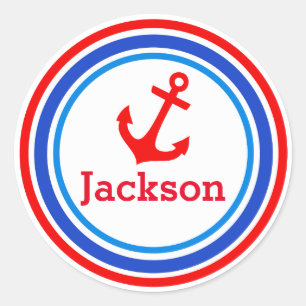 Nom personnalisé autocollants d'ancre rouge marine