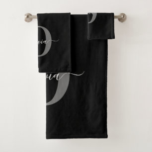 Nom personnalisé avec monogramme en noir blanc gri