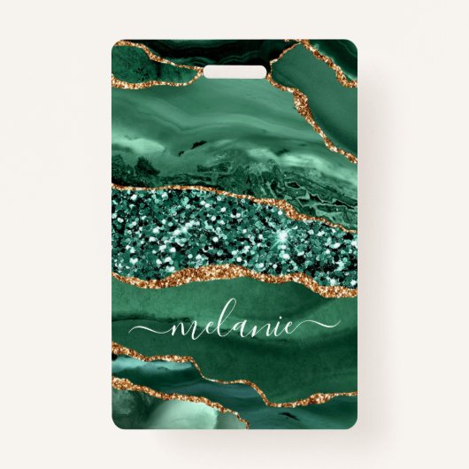 Nom personnalisé Badge Agate Green Gold Parties sc (Dos)