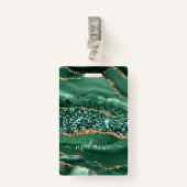 Nom personnalisé Badge Agate Green Gold Parties sc (Devant avec clip)