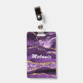Nom personnalisé Badge Agate Violet violet Parties (Face avec clip)