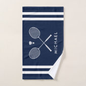 Nom personnalisé Badminton Navy Blue Stripes (Serviette à main)