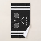 Nom personnalisé Badminton noir rayures (Serviette à main)