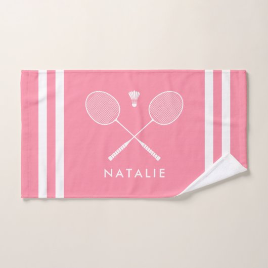 Nom personnalisé Badminton rose rayures (Serviette à main)