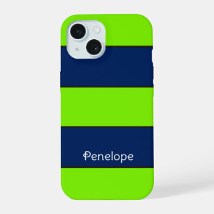 Nom personnalisé bandes vert citron bleu foncé