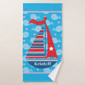 Nom personnalisé Bateau à voile Serviette de bain  (Serviette de bain)