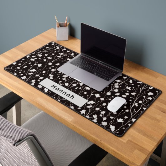 Nom personnalisé Black White Floral Cadeau pour sa (Bureau 2)