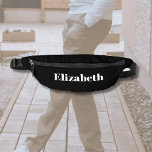 Nom personnalisé blanc classique | Noir élégant<br><div class="desc">Nom personnalisé blanc classique | Black Stylish Fanny Pack</div>
