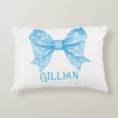 Nom personnalisé Blue Coquette Bow Accent Coussin (Devant)