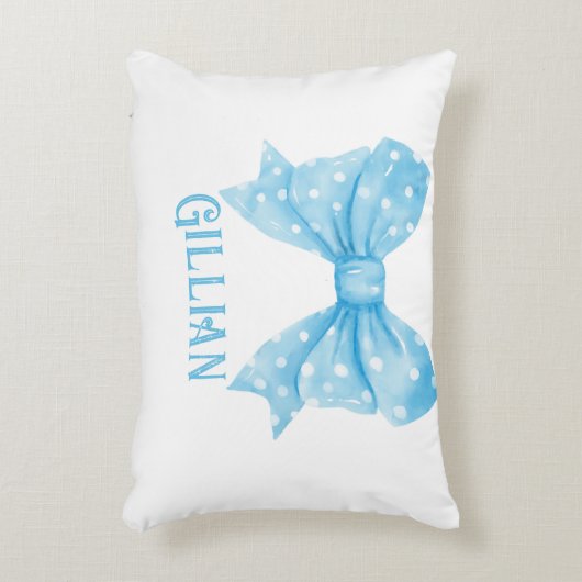 Nom personnalisé Blue Coquette Bow Accent Coussin (Devant(Vertical))