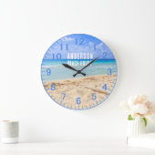 Nom personnalisé Blue Sand Beach Horloge (Maison)