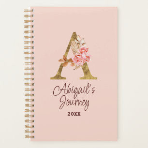 Nom personnalisé Blush Rose Fleur Lettre A en feui
