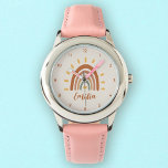 Nom personnalisé Boho Earth Tone Rainbow Sun<br><div class="desc">La montre Rainbow Sun Boho Earth Tone Custom Name est un accessoire unique et élégant qui combine des éléments bohème et terreux avec un soleil arc-en-ciel vibrant. En plus du graphisme frappant, l'horloge peut aussi être customisée avec votre propre nom, ce qui en fait une pièce vraiment personnalisée. Le nom...</div>