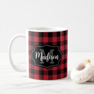 Nom personnalisé Buffalo Plaid Monogram Mug