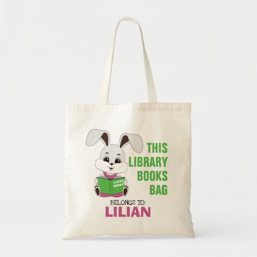 Nom personnalisé Bunny Reading Library Sac fourre- (Devant)