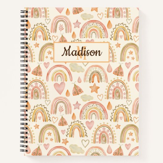 Nom personnalisé Carnet mignon Boho Rainbows Earth (Devant)