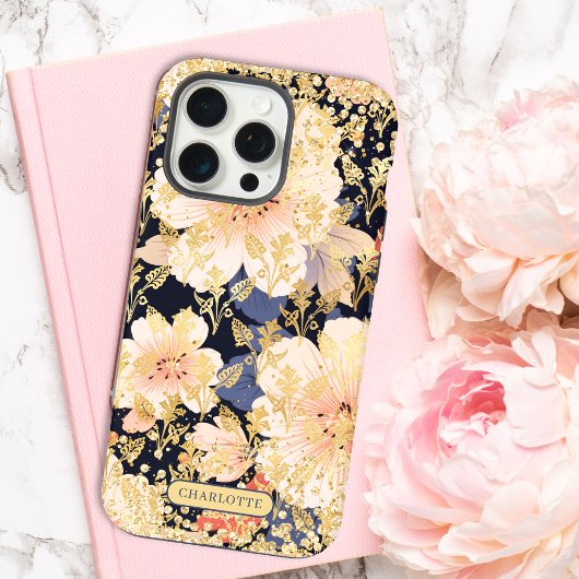 Nom personnalisé chic avec paillettes florales pêc