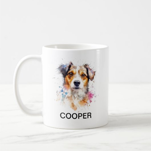 Nom personnalisé Chien Aquarelle Style Café Mug (Gauche)