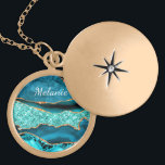 Nom personnalisé Collier en marbre bleu Turquoise<br><div class="desc">Personnalisé Nom Personnalisé Colliers de texte avec Agate Turquoise Blue Gold Parties scintillant Marbre Aqua Turquoise Geode Cadeau Personnalisable - Ajouter Votre Nom / Texte - Faites vos cadeaux de collier spécial! Redimensionnez et déplacez ou retirez / ajoutez du texte / des éléments avec l'outil Personnalisation ! Choisissez la police...</div>