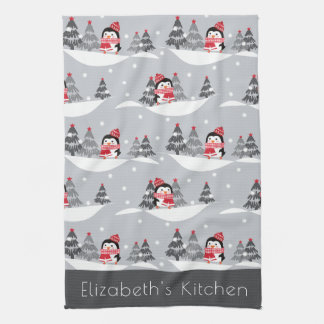 Nom personnalisé Cute Christmas Penguin Serviette