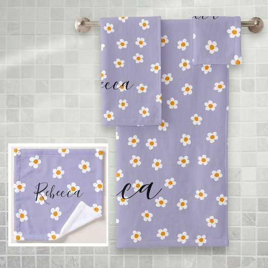 Nom personnalisé Cute Modern Daisy Motif violet
