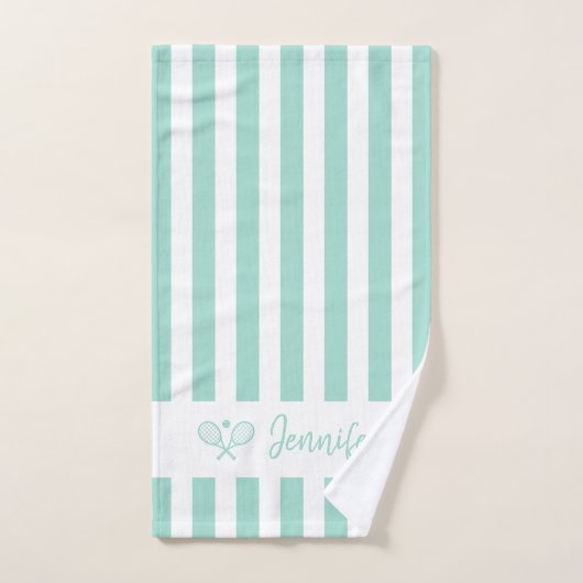 Nom personnalisé Cute Tennis Aqua Blue Stripes (Serviette à main)