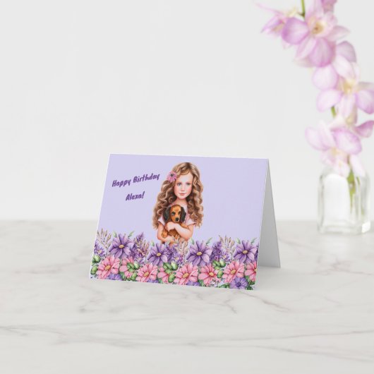 Nom personnalisé de la fille Carte d'anniversaire (Orchidée)
