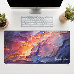 Nom personnalisé des vagues de fusion Abstraites<br><div class="desc">Des vagues balayantes de teintes fondues créent un design abstrait et fluide sur ce tapis de bureau personnalisé. Le mélange saisissant de violets, de roses et d'oranges ajoute une couleur à tout espace de travail, tandis que le détail du nom personnalisé permet une touche personnalisée. Idéal pour ajouter une touche...</div>