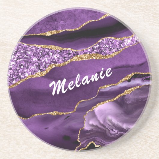 Nom personnalisé Dessous de verre Agate Purple Gol (Devant)