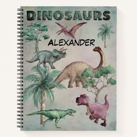 Nom personnalisé Dino Dinosaur Carnet pour garçons (Devant)
