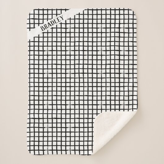 Nom personnalisé Doodle noir et blanc Motif plaid (Devant)