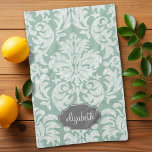Nom personnalisé du modèle de damas à la menthe et<br><div class="desc">Ajoutez votre nom ou monogramme à ce damas à fleurs tendance et féminine aux couleurs populaires. Le damas a un aspect de tableau noir fantaisiste.</div>