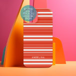 Nom personnalisé du Motif rayé blanc et tangerine<br><div class="desc">Rugby Stripes - Un motif preppy avec des rayures audacieuses et un nom. Si votre art doit encore être ajusté,  cliquez sur le bouton Personnaliser. Cela vous mènera à une zone de design où vous pouvez déplacer les choses et même changer de polices !</div>
