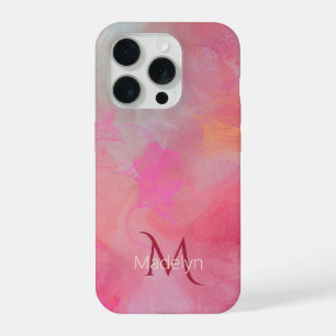 Nom personnalisé + Encre rose aquarelle monogramme